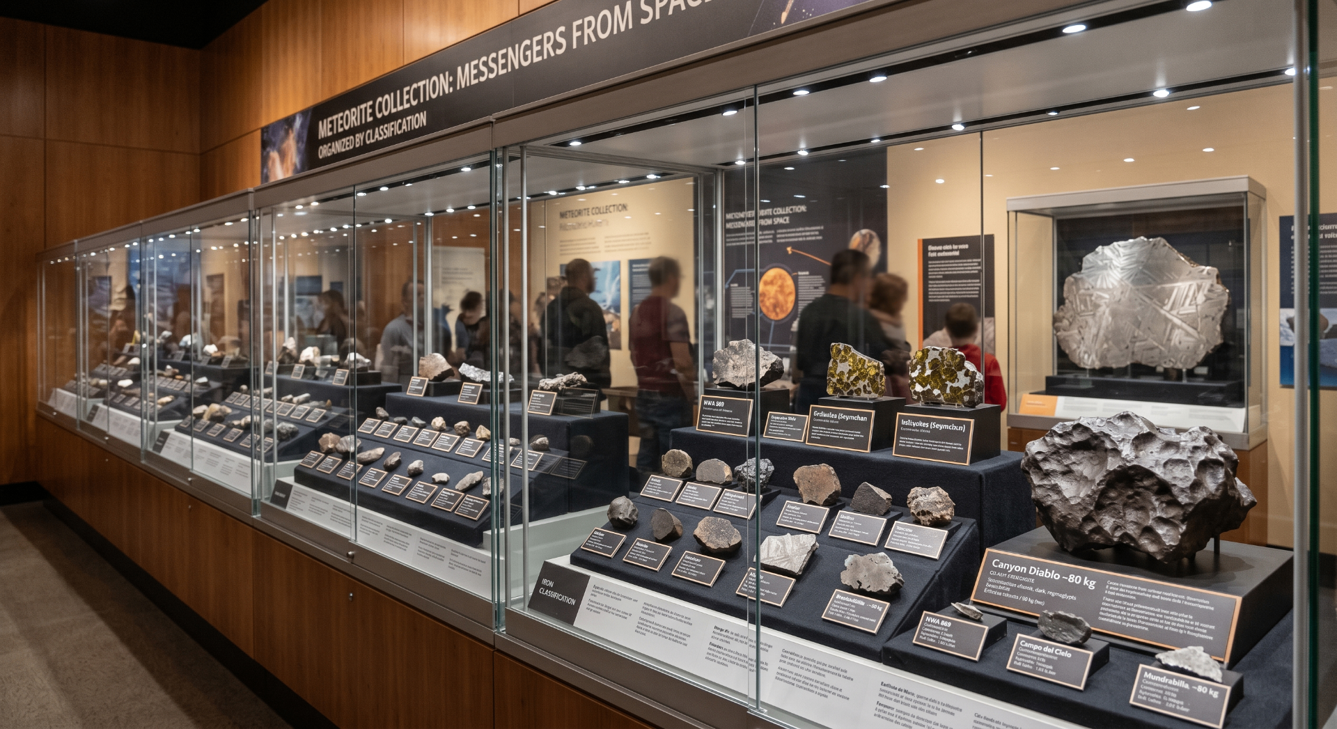 Museum-style meteorite exhibition organised by classification